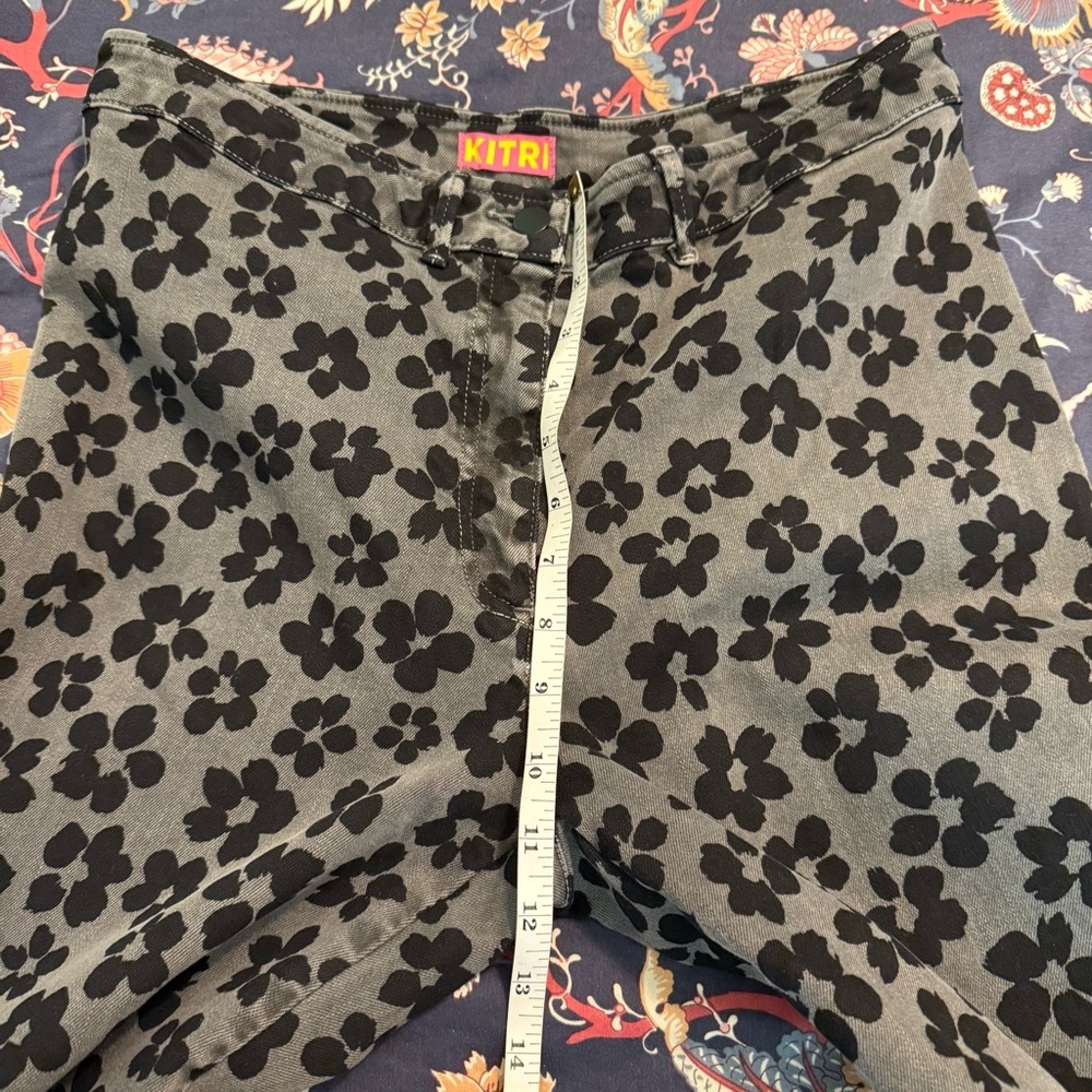 Kitri Faith Floral Print Trouser Jeans in Grey/ Black Wide Leg Cuffed size 10 - Picture 10 of 11